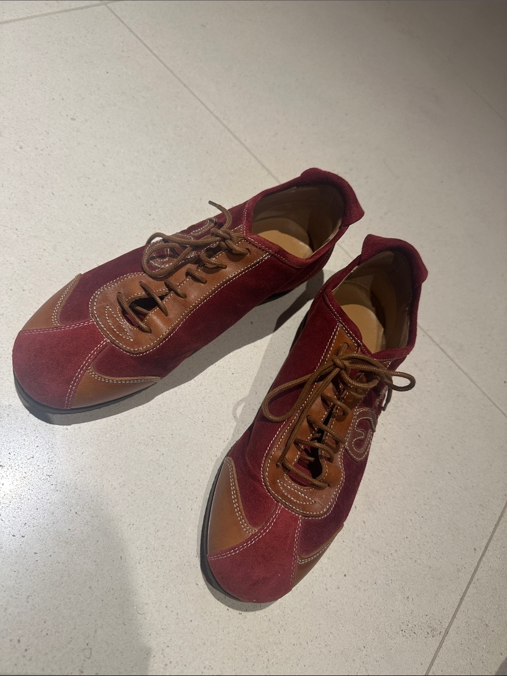 Escada Burgundy Suede & Brown Leather Women's Sneakers